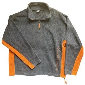 Vintage Old Navy 1/4 Zip Sweater L Grey Orange Stripes Mens Y2K Casual Pullover